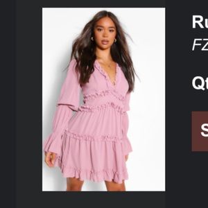 Boohoo RUFFLE TRIM DRAPE SLEEVE SKATER DRESS